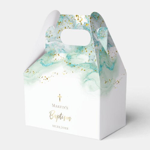 watercolor teal marble  Baptism favor box