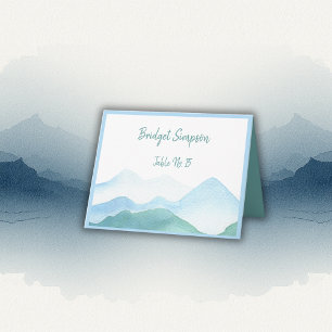 watercolor  teal mountain guest Seating Cards