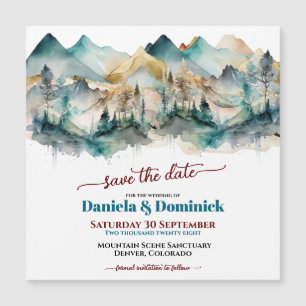 Watercolor Teal Mountain Save the Date Magnet