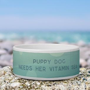 Watercolor Teal Needs Vitamin Sea Funny Dog Bowl