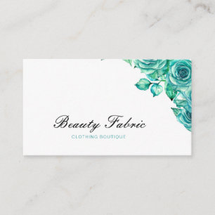 Watercolor Teal Roses Clothing Boutique Business Card