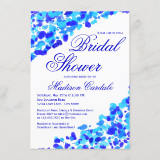 Watercolor Teal Royal Blue Bridal Shower Invites