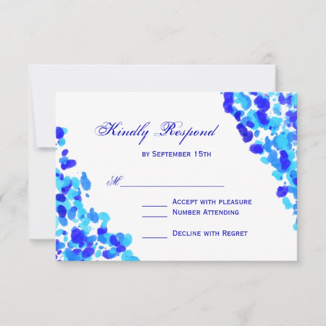 Watercolor Teal Royal Blue Wedding RSVP Cards (Front)