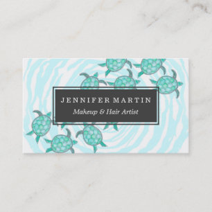 Watercolor Teal Sea Turtles on Swirly Stripes Business Card