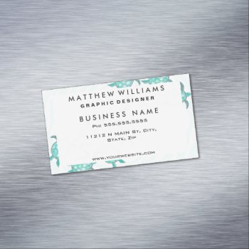 Watercolor Teal Sea Turtles On Swirly Stripes Business Card Magnet by BlackStrawberry_Co at Zazzle