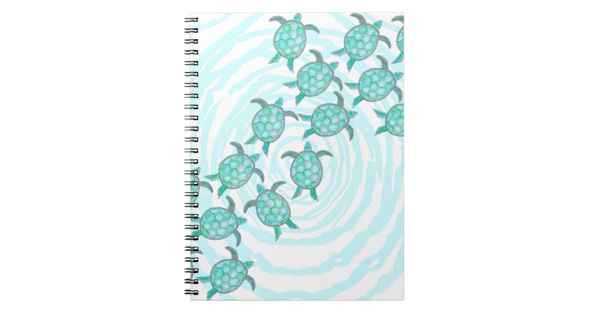Watercolor Teal Sea Turtles on Swirly Stripes Notebook | Zazzle