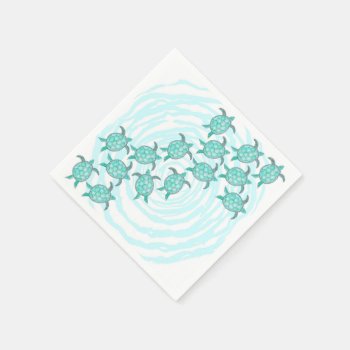 Watercolor Teal Sea Turtles On Swirly Stripes Paper Napkins by BlackStrawberry_Co at Zazzle