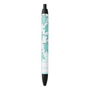 Watercolor Teal Sea Turtles on Swirly Stripes Pen