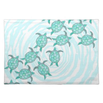 Watercolor Teal Sea Turtles On Swirly Stripes Placemat by BlackStrawberry_Co at Zazzle
