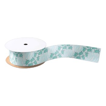 Watercolor Teal Sea Turtles On Swirly Stripes Satin Ribbon by BlackStrawberry_Co at Zazzle