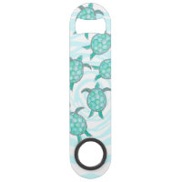 Watercolor Teal Sea Turtles on Swirly Stripes