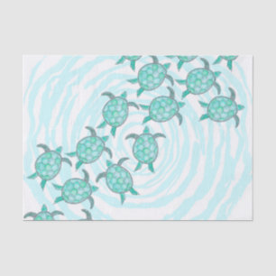 Watercolor Teal Sea Turtles on Swirly Stripes Tissue Paper