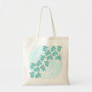 Watercolor Teal Sea Turtles On Swirly Stripes Tote Bag by BlackStrawberry_Co at Zazzle