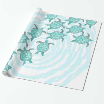 Watercolor Teal Sea Turtles On Swirly Stripes Wrapping Paper by BlackStrawberry_Co at Zazzle