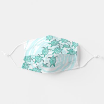 Watercolor Teal Sea Turtles Swirly Stripes Safety Adult Cloth Face Mask by BlackStrawberry_Co at Zazzle