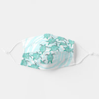 Watercolor Teal Sea Turtles Swirly Stripes Safety Cloth Face Mask
