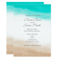 Watercolor Teal & Tan Elegant Beach Wedding Invitation