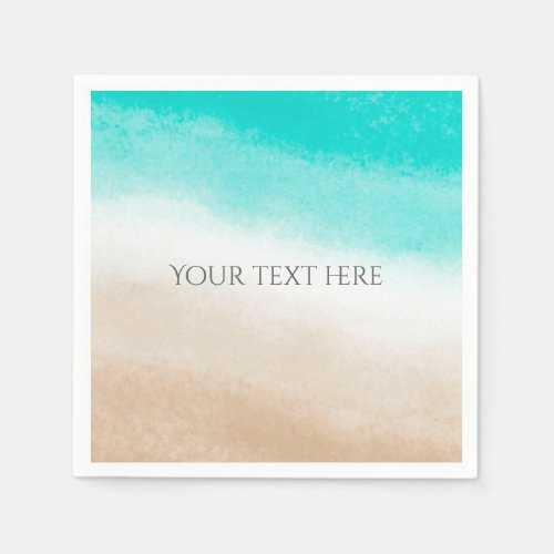 Watercolor Teal  Tan Elegant Beach Wedding Napkins