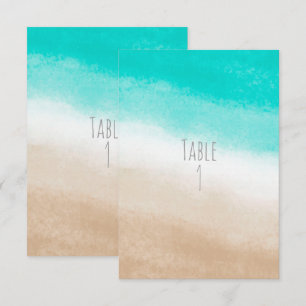 Watercolor Teal & Tan Elegant Beach Wedding Table Invitation