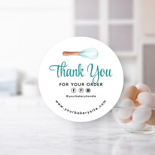  Watercolor Teal Whisk Bakery Business Website Classic Round Sticker