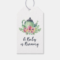 Watercolor Teapot A Baby is Brewing Baby Shower Gift Tags