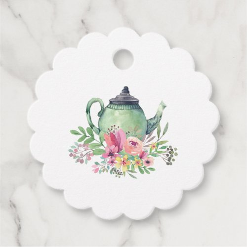 Watercolor Teapot and Flowers Tea Party Favor Tags