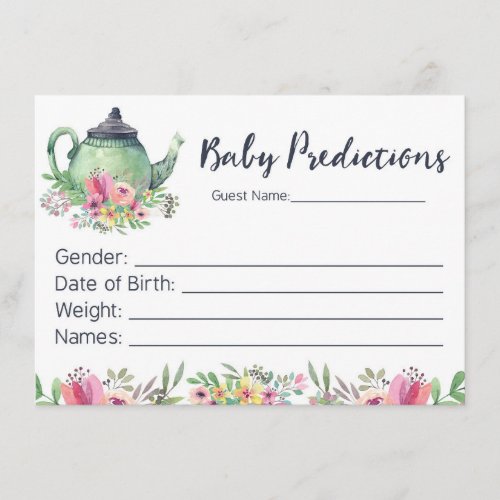 Watercolor Teapot Baby Predictions Card