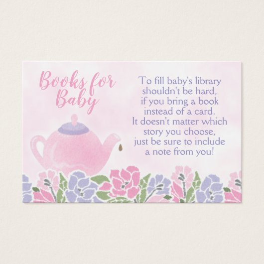 Watercolor Teapot Baby Shower Bring a Book Card (Front)