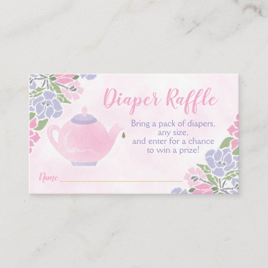Watercolor Teapot Baby Shower Diaper Raffle Ticket Enclosure Card