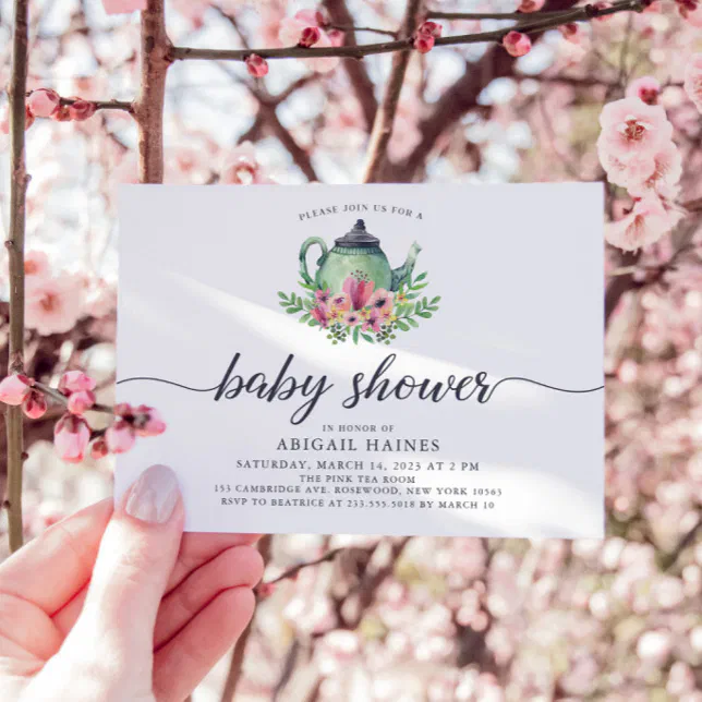Watercolor Teapot Baby Shower Invitation Zazzle