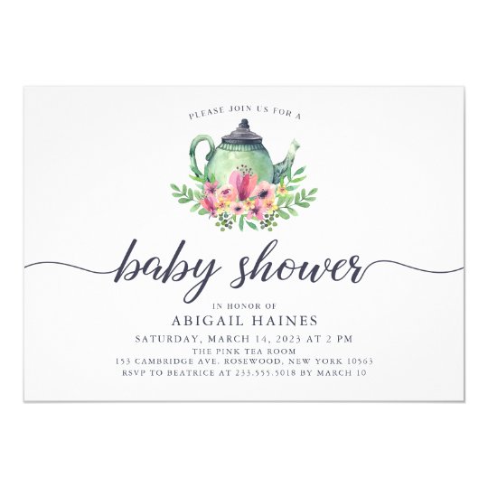 Watercolor Teapot Baby Shower Invitation