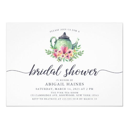 Watercolor Teapot Bridal Shower Invitation