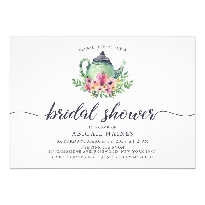 Watercolor Teapot Bridal Shower Invitation Zazzle Teapot Bridal Shower Invitation