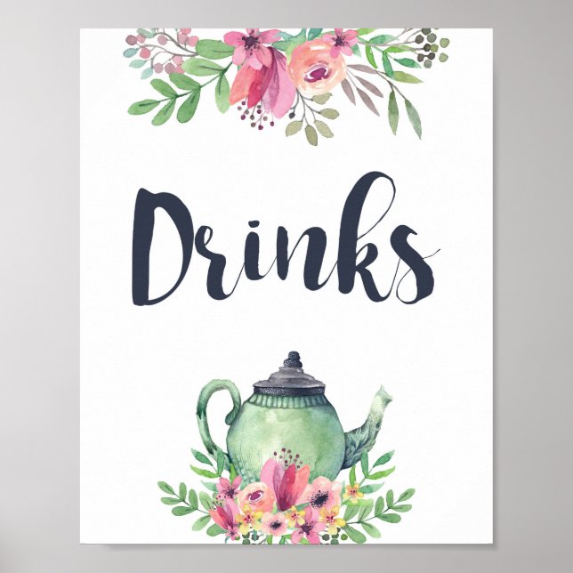 Watercolor Teapot Drinks Sign (Front)