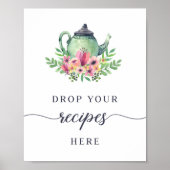 Watercolor Teapot Drop Your Recipes Here Sign (Front)