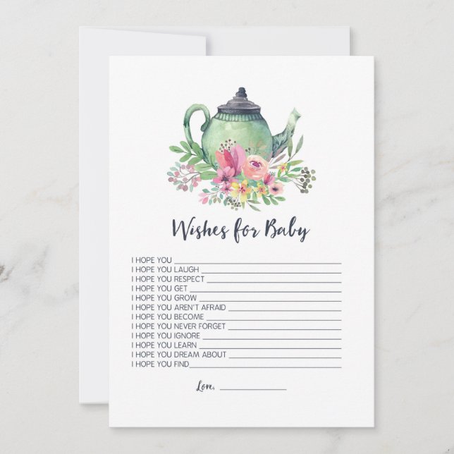Watercolor Teapot Wishes for Baby Card (Front)