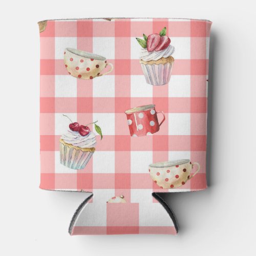 Watercolor Teapots Cupcakes Seamless Pattern Can Cooler