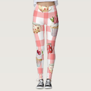 Watercolor Teapots: Cupcakes Seamless Pattern Leggings