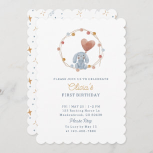 Watercolor, teddy and pom-poms, kids birdthday invitation