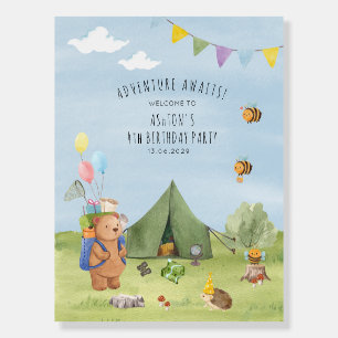 Watercolor Teddy Bear, Adventure birthday welcome Foam Board