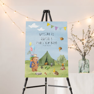 Watercolor Teddy Bear, Adventure birthday welcome  Foam Board