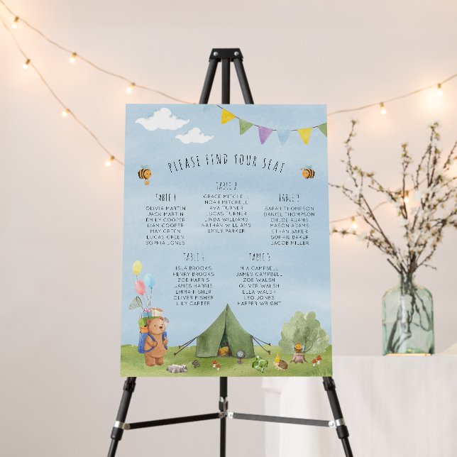 Watercolor Teddy Bear, Adventure, seating chart Foam Board (In Situ (Stand))