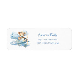 Watercolor Teddy Bear Airplane Label