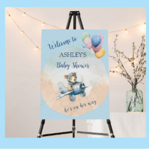Watercolor Teddy Bear Aviator Boy Baby Shower  Foam Board