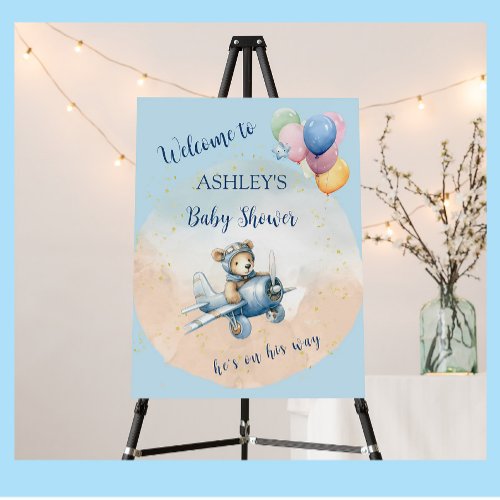 Watercolor Teddy Bear Aviator Boy Baby Shower  Foam Board