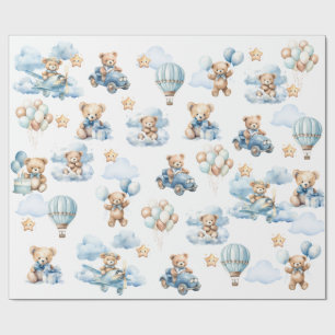 Watercolor Teddy Bear Aviator Pattern Gift Wrapping Paper