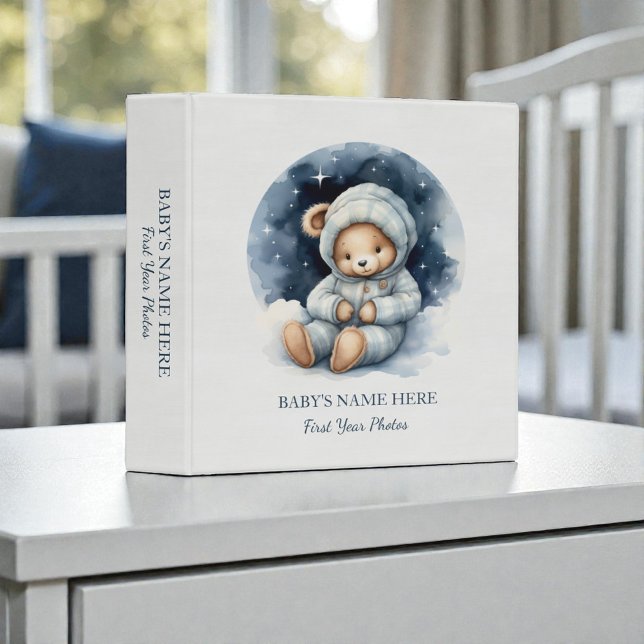 Watercolor Teddy Bear Baby Photo Album 3 Ring Binder (Creator Uploaded)
