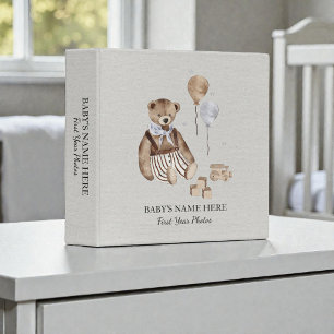 Watercolor Teddy Bear Baby Photo Album 3 Ring Binder