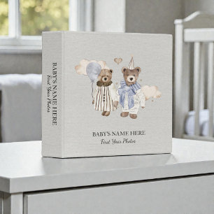 Watercolor Teddy Bear Baby Photo Album 3 Ring Binder