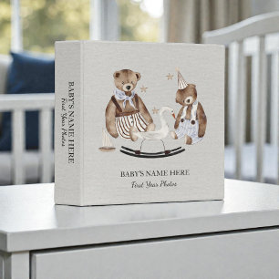 Watercolor Teddy Bear Baby Photo Album 3 Ring Binder